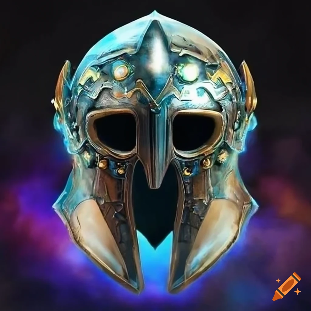 Magical open helmet front view in a fantasy setting