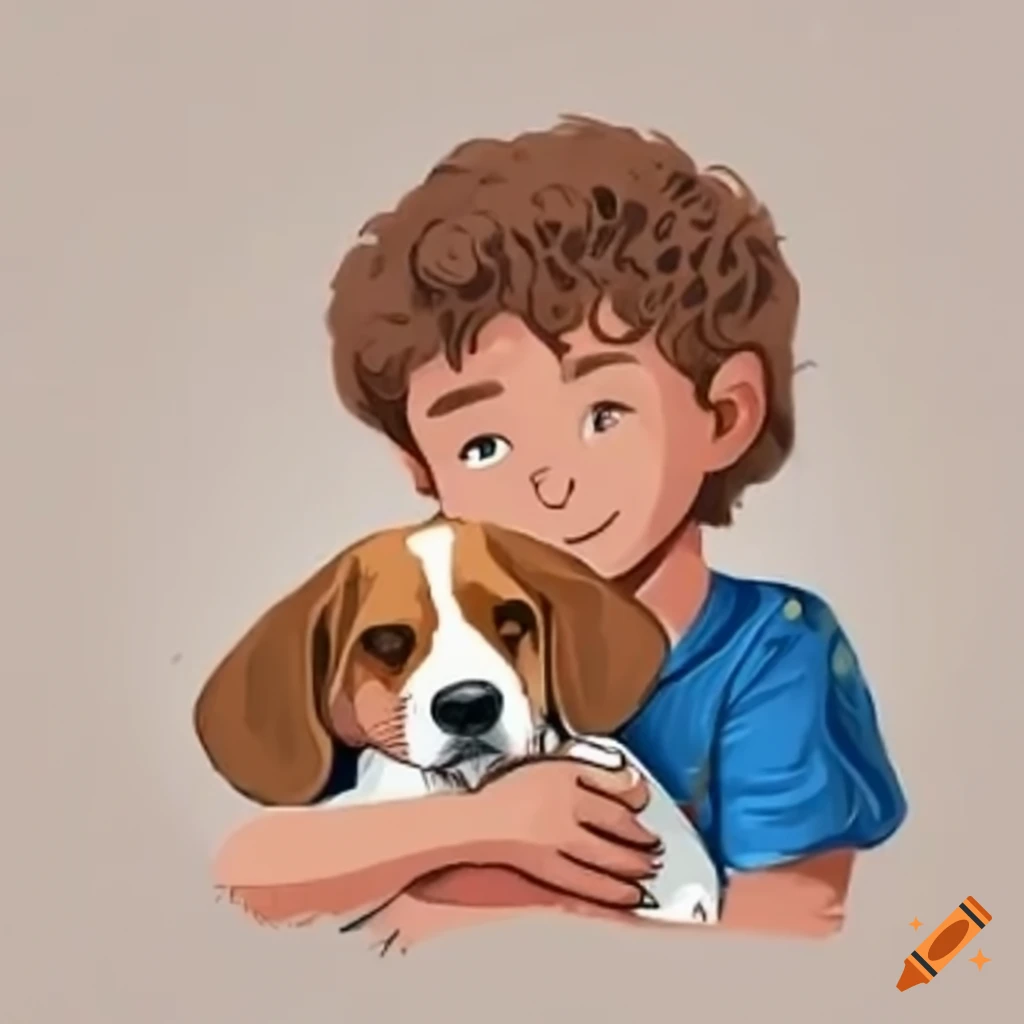 Illustration of Oliver bonding with his beloved beagle Jefferson