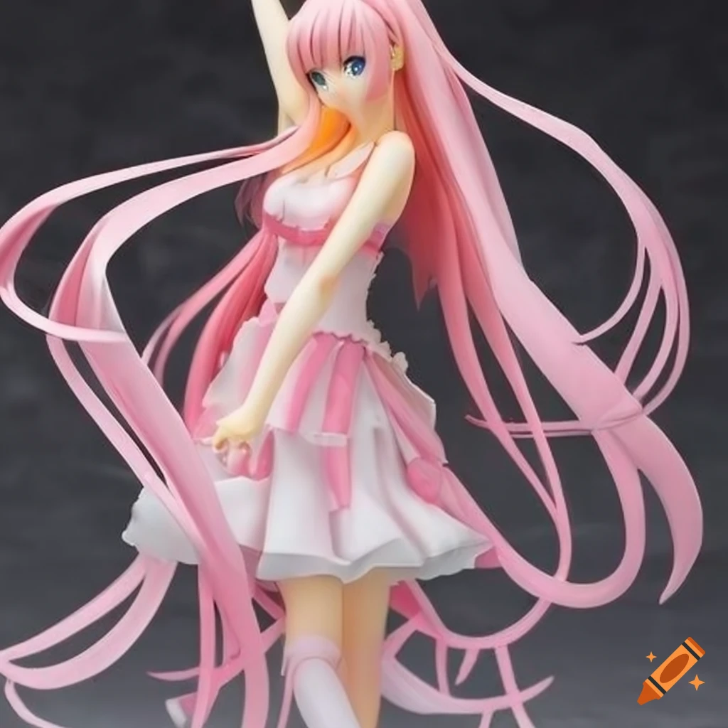 Anime figurine with long blonde hair and a pink ribbon
