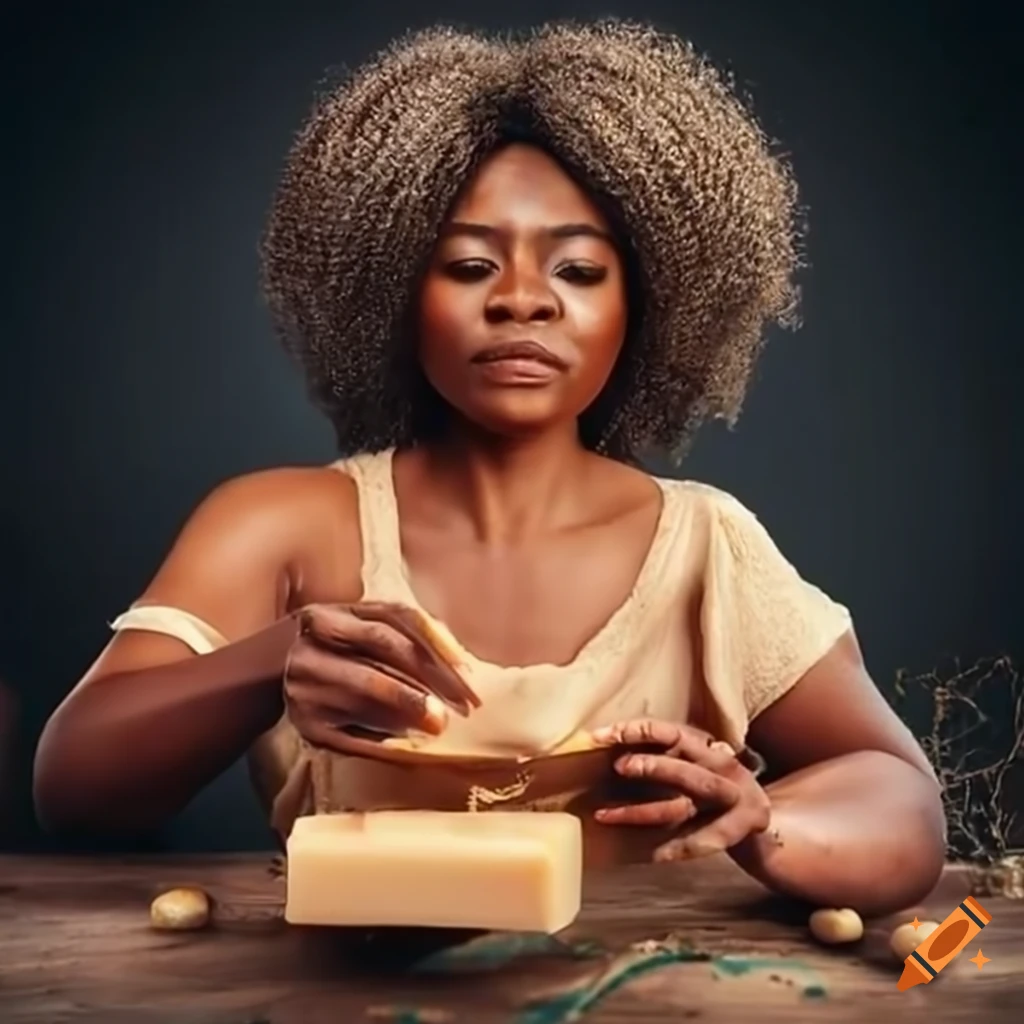 Black woman making handmade soap in ancient times on Craiyon