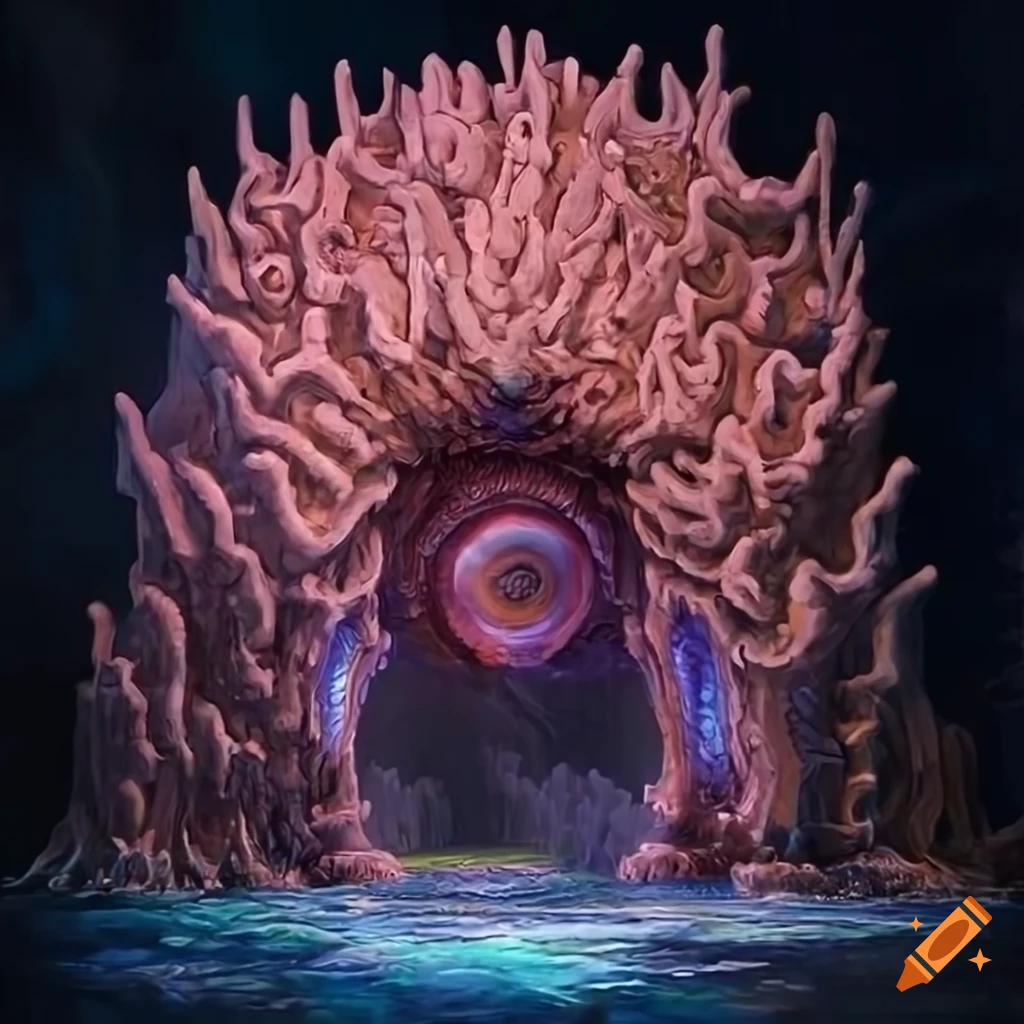 Polymorphism Hybrid Mech Mega portal on a hidden island with stunning lighting