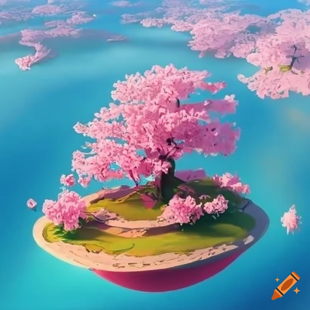 Pink sakura trees on a flying island on Craiyon