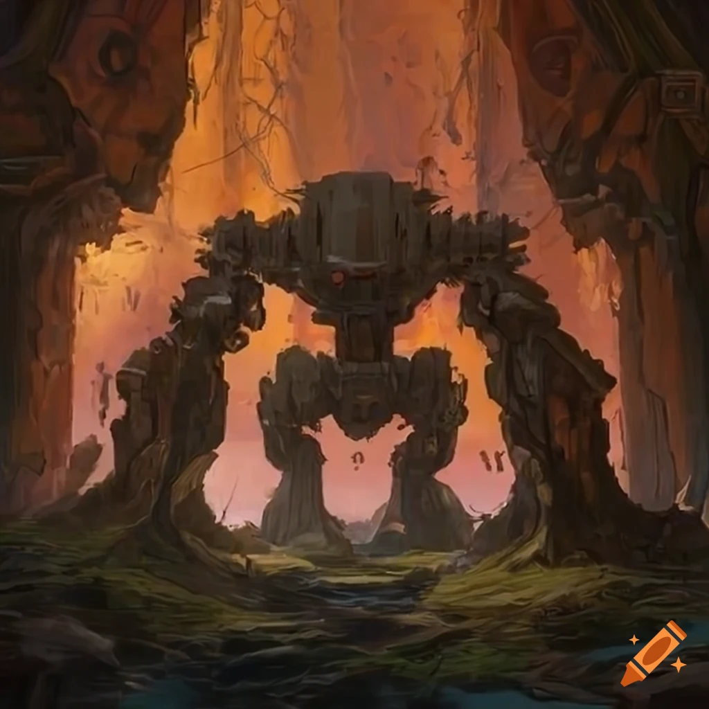 Polymorphism Hybrid Mech Mega portal on a hidden island with stunning Maple lighting