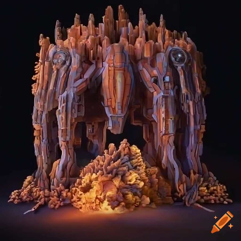 Polymorphism Hybrid Mech Mega portal on a hidden island with stunning lighting