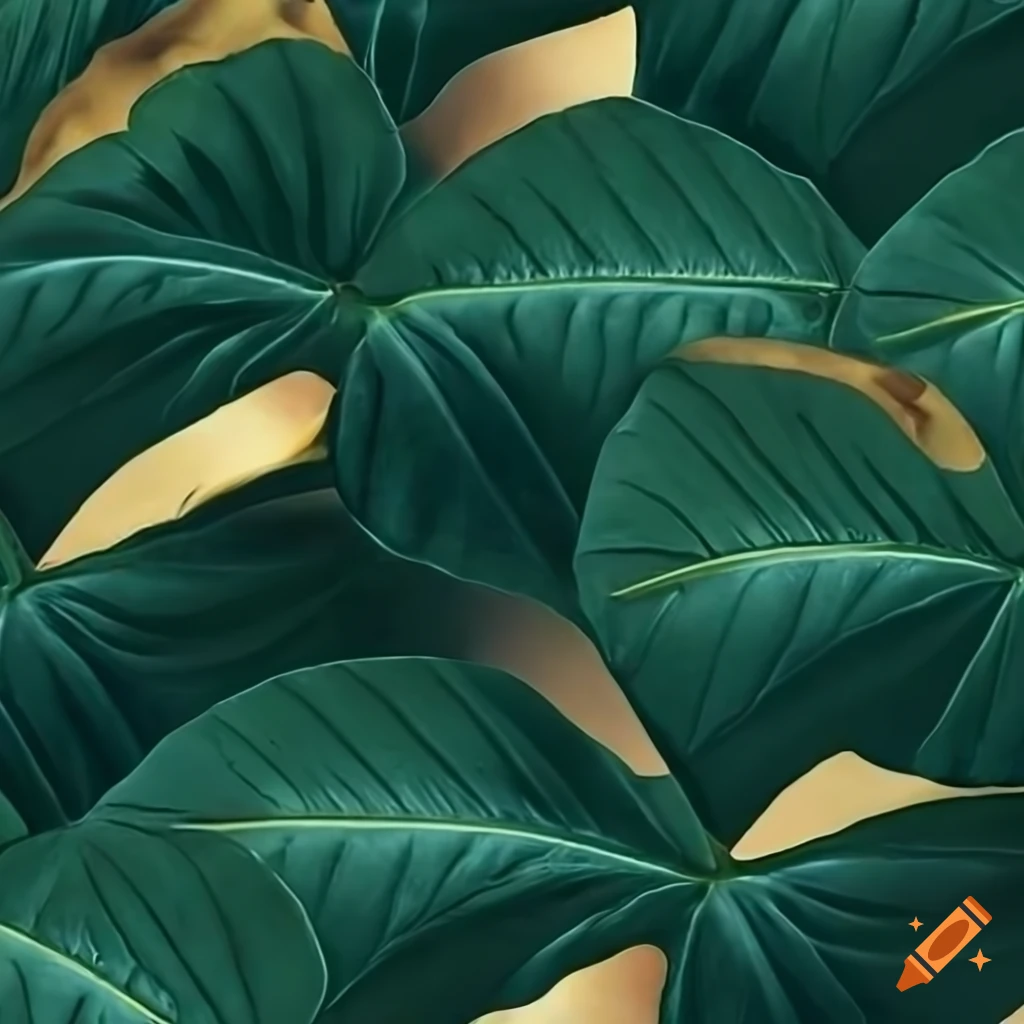 Pattern of dark green monstera leaves with golden edges