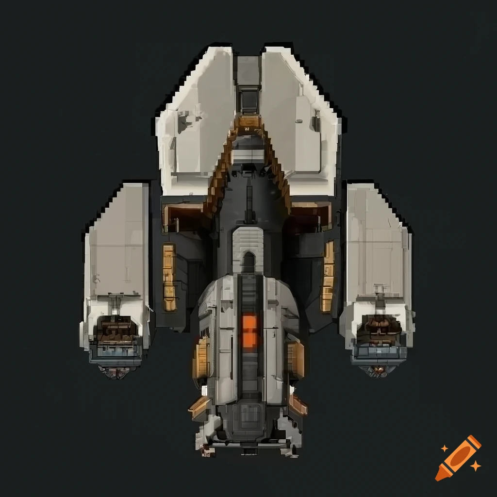 Top-down view space ship in a sci-fi style with dark background on Craiyon