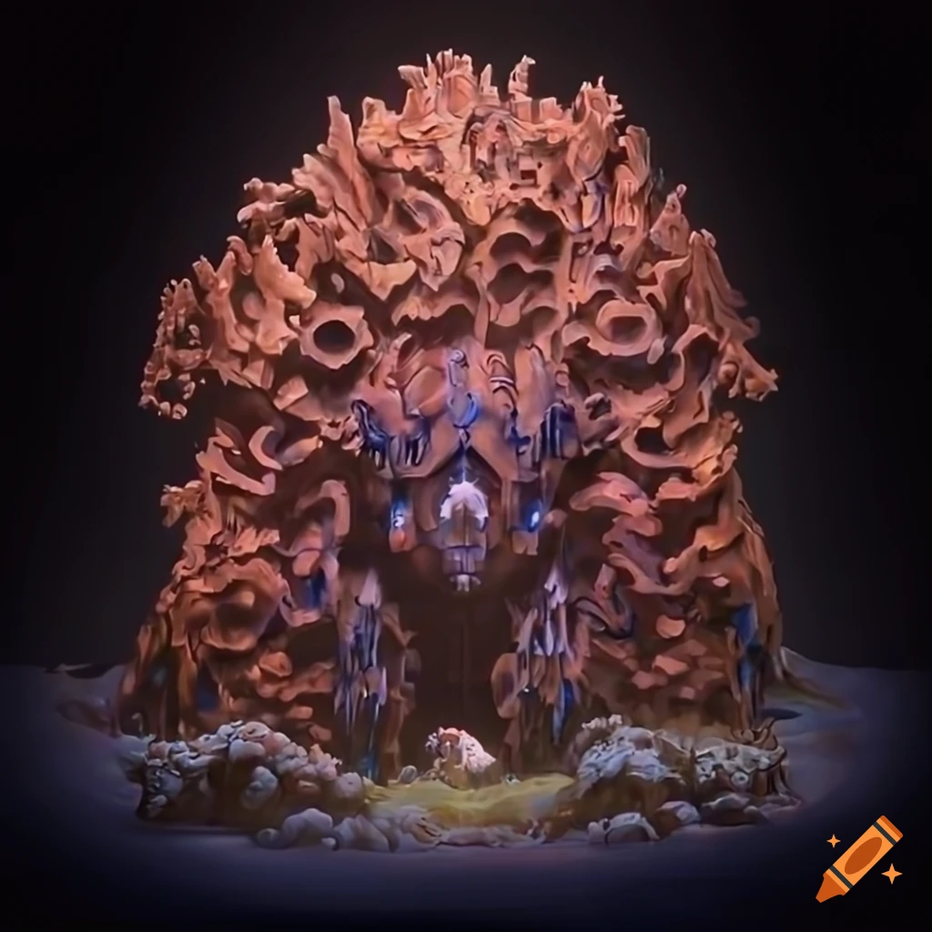 Hybrid Mech Mega portal on a hidden island with stunning lighting