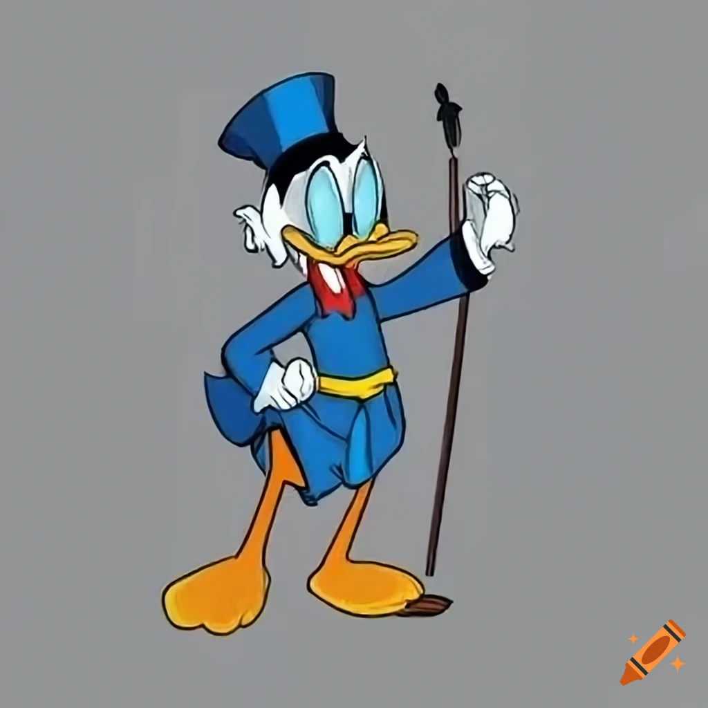 Scrooge McDuck posing heroically against a white backdrop