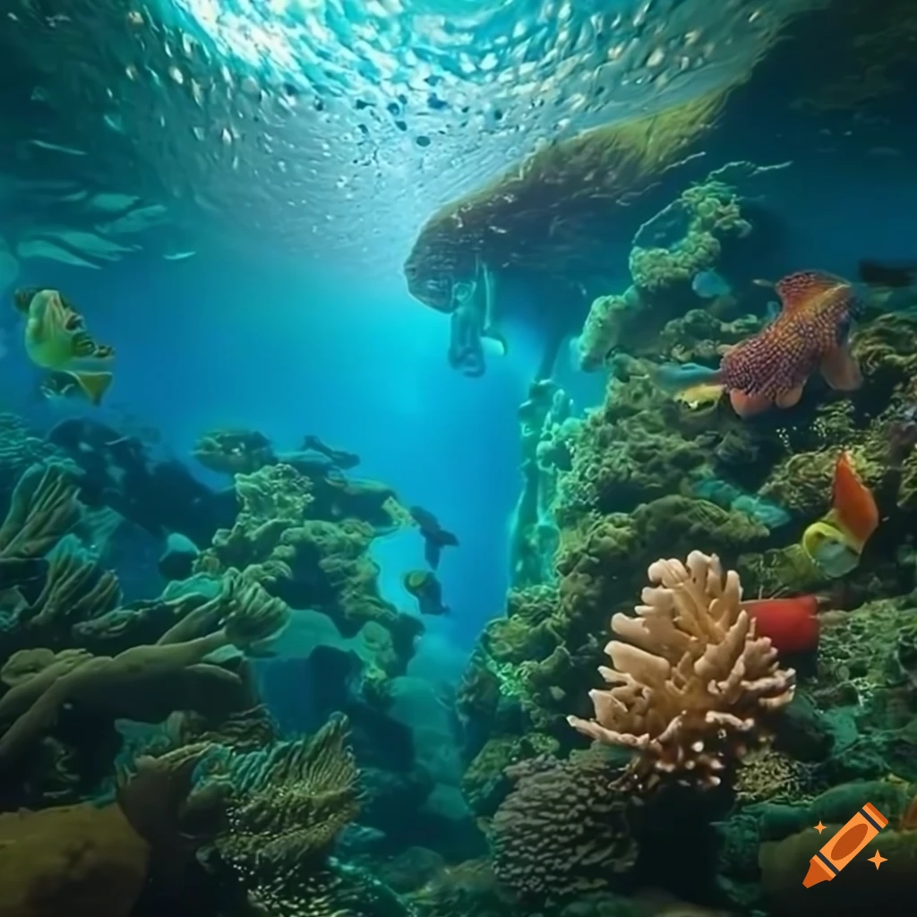 Enchanted underwater realm with vibrant fish and intricate coral in a ...