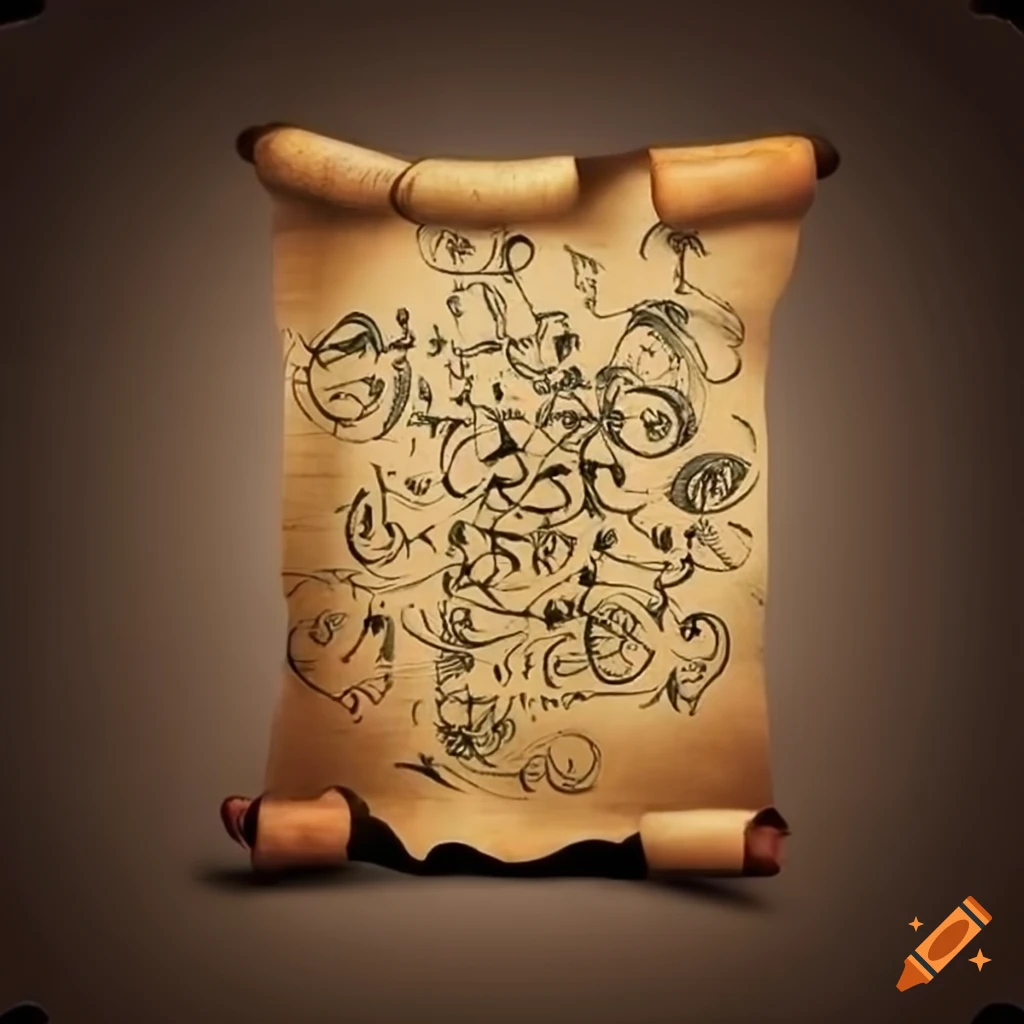 Ancient parchment with intricate calligraphy and mystical symbols on ...