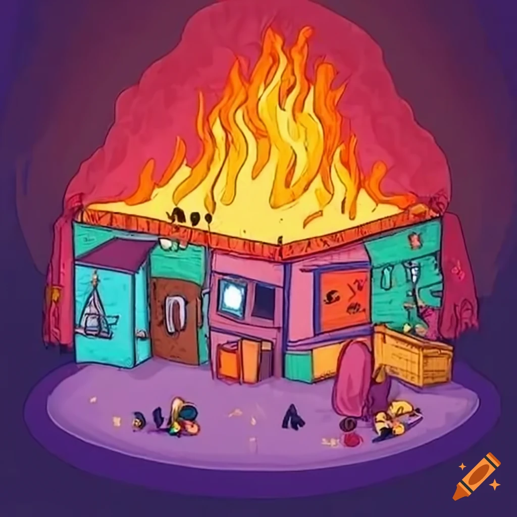 Overcrowded daycare center in chaos with a small fire breaking out