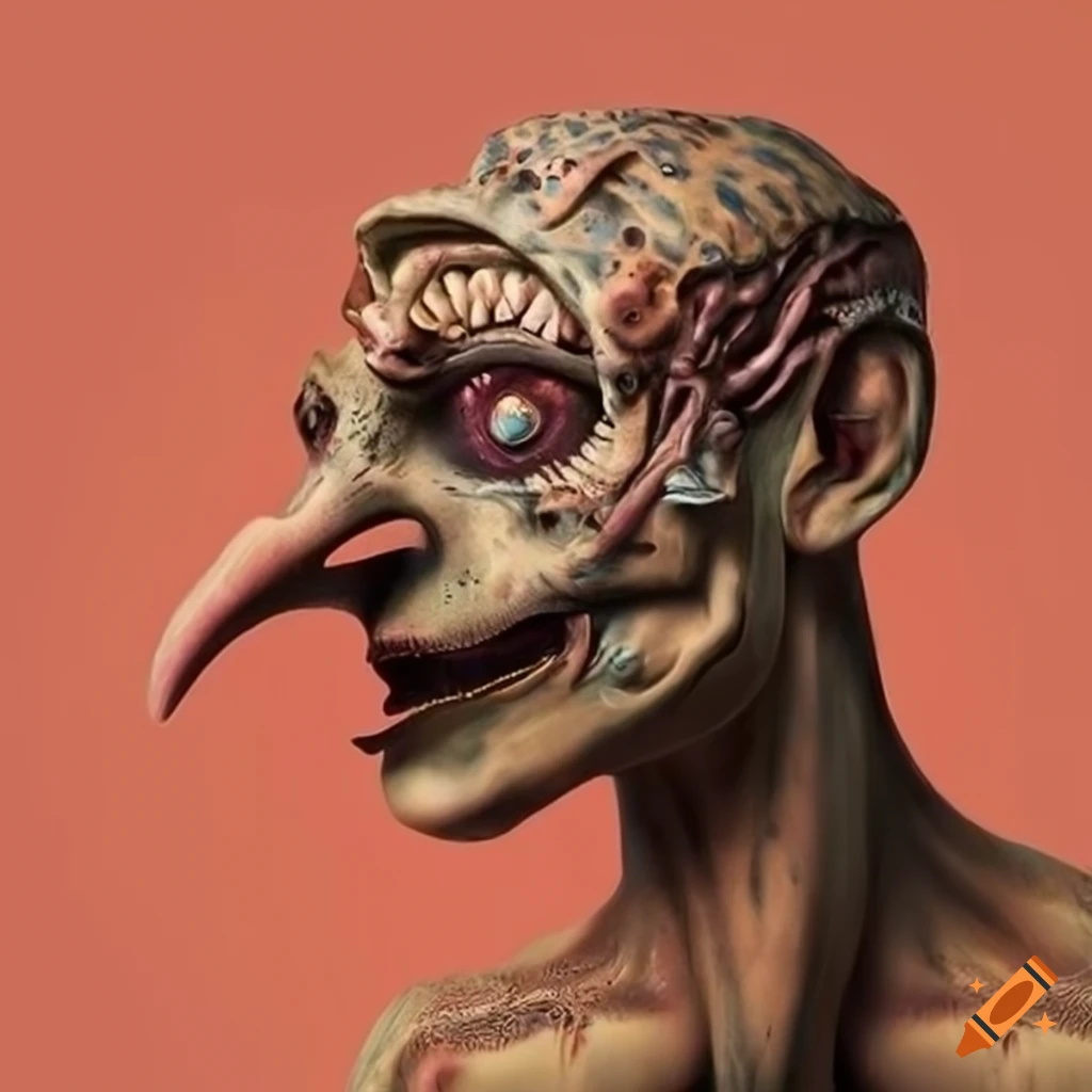 Surrealist bizarre grotesque Joker with weird motifs and textures