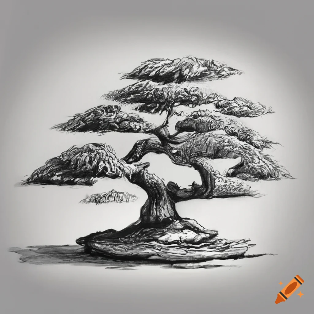 Bonsai tree sketch with detailed pencil work on Craiyon