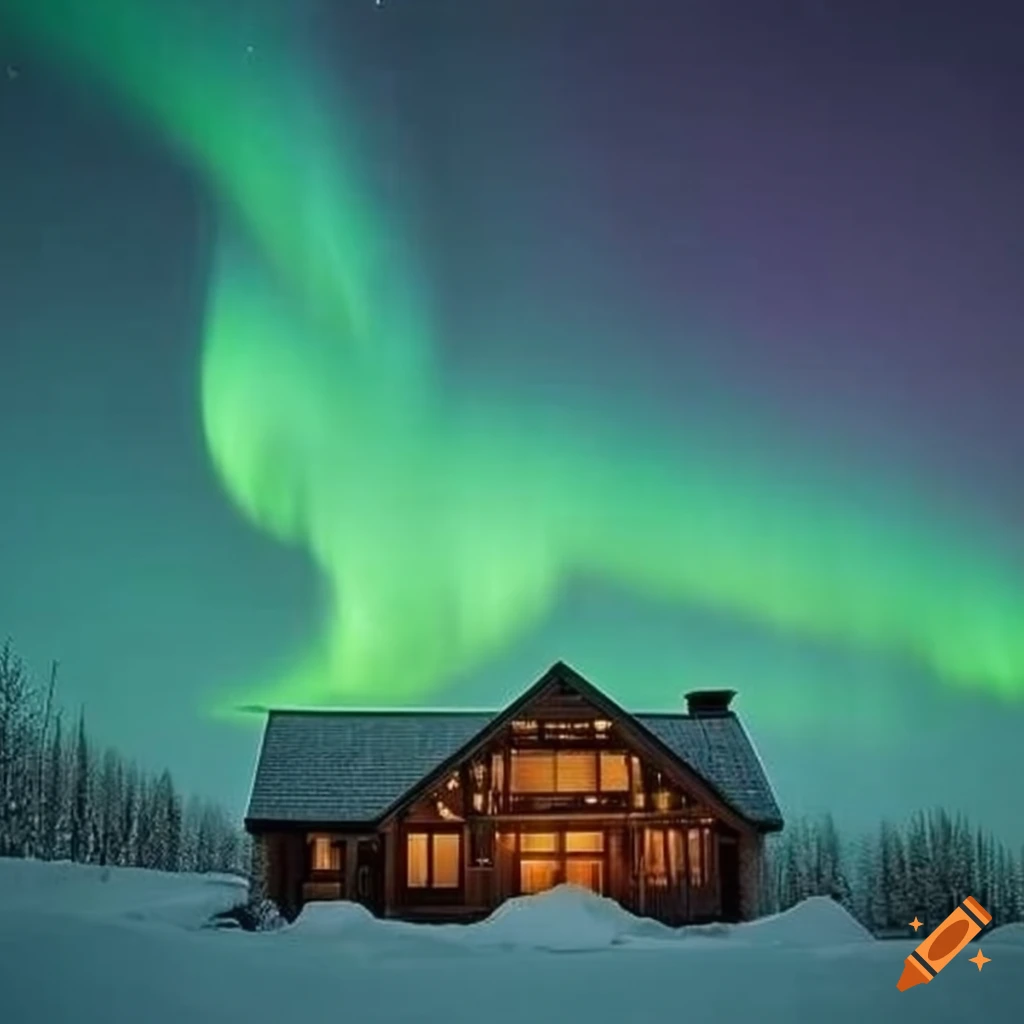 Arctic luxury mansion illuminated by the northern lights