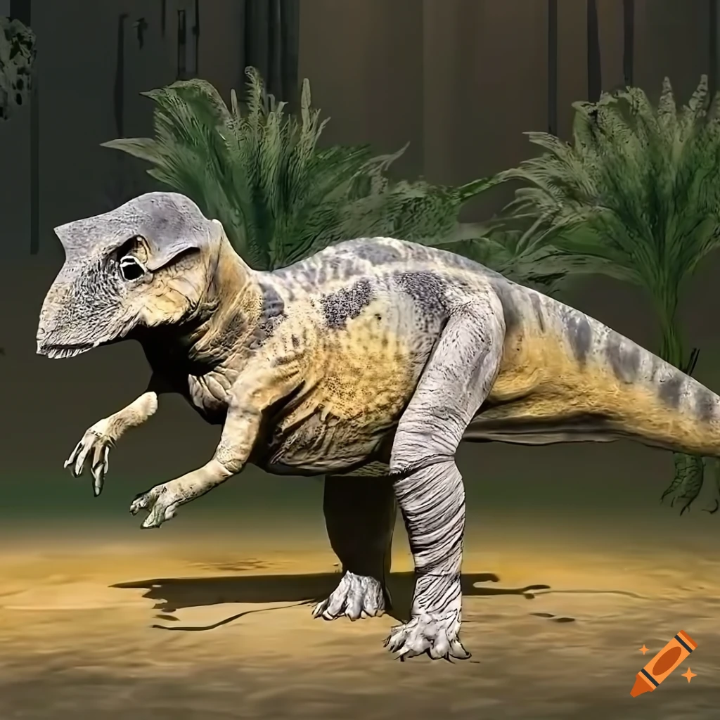 Unique pachycephalosaurus dinosaur with lizard-like colors and elephant-like texture