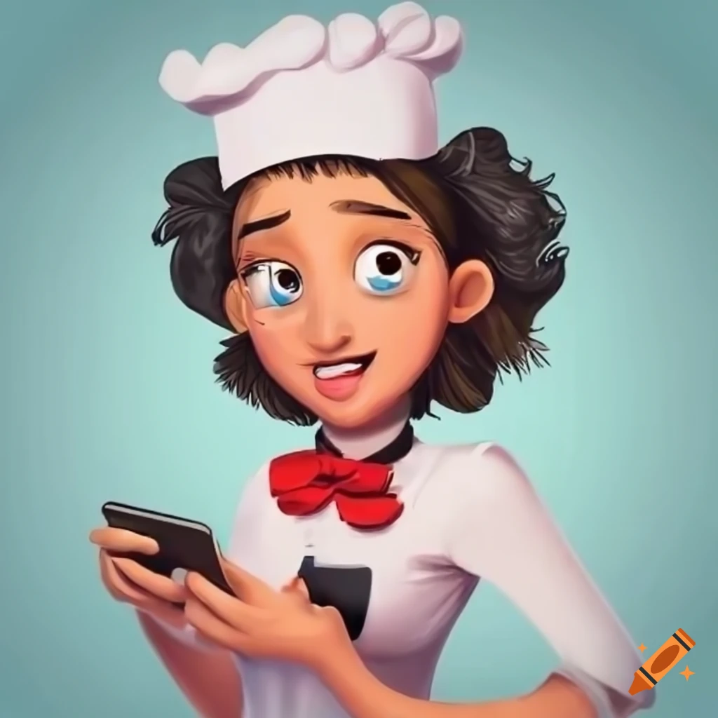 Two worried chefs in a restaurant kitchen looking at a phone