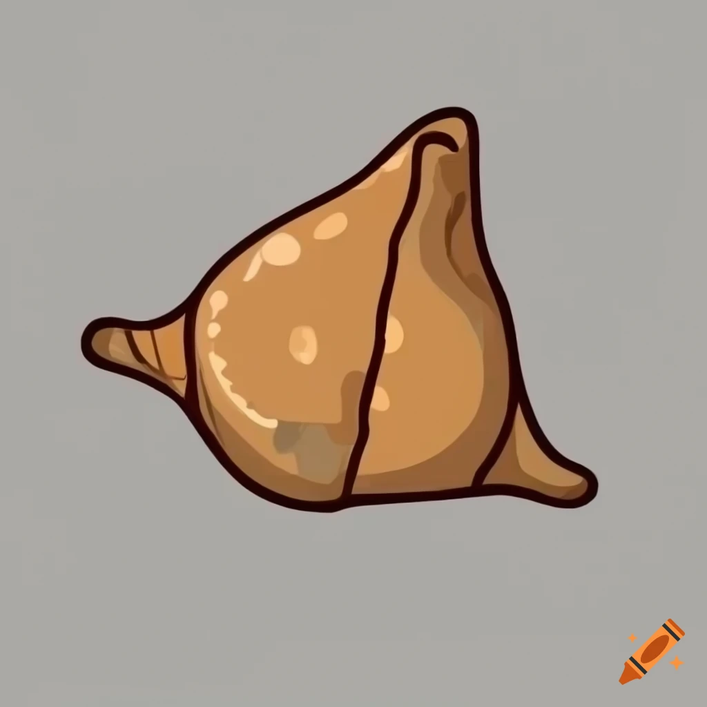 Top view cartoon style samosa on white background