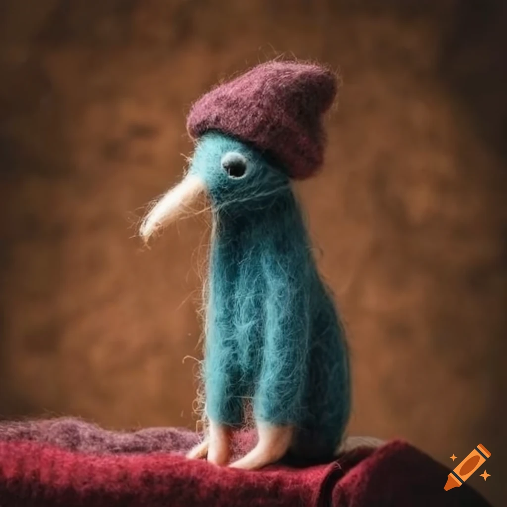 Felted wool creatures in stylish clothing on a textured background