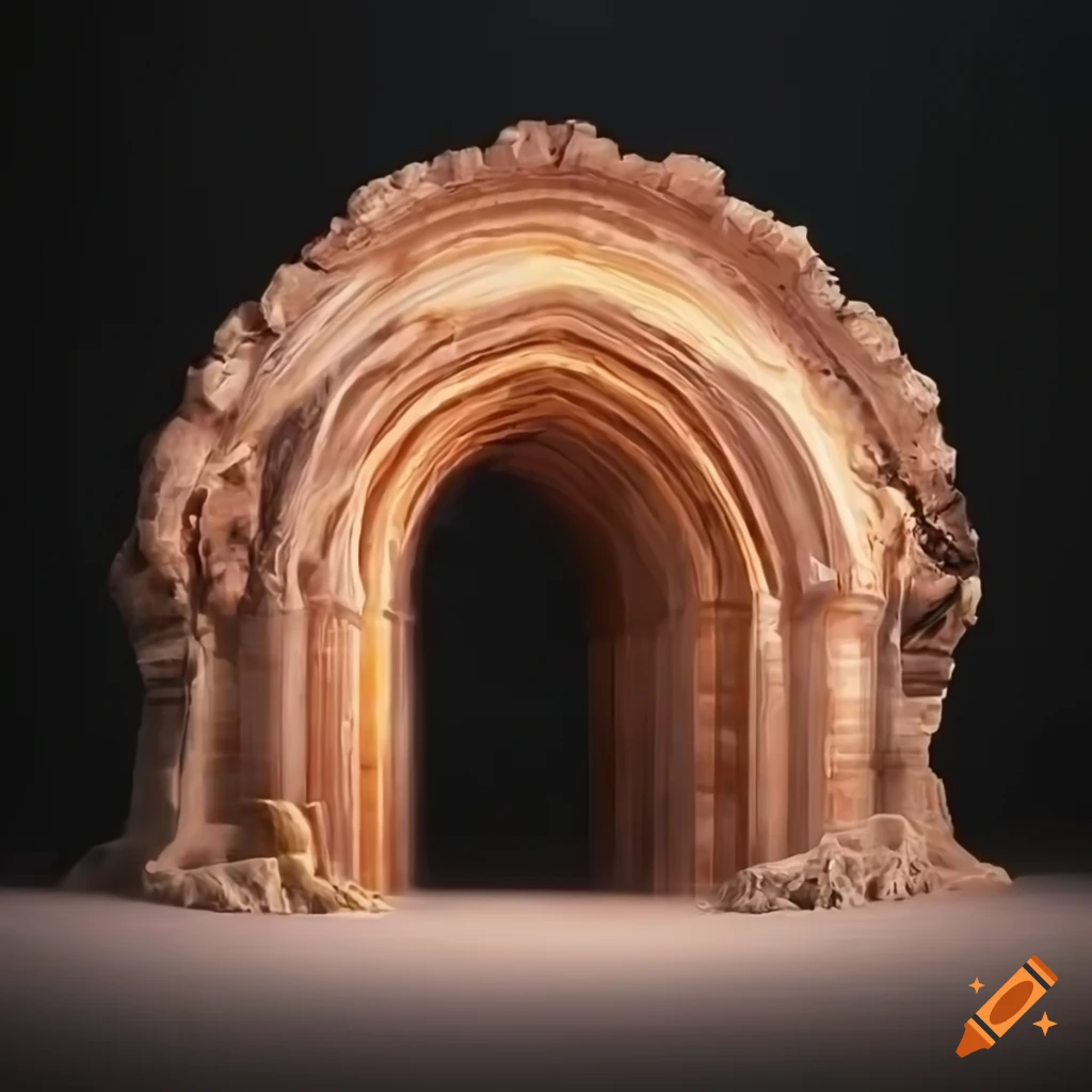 A detailed hyper realistic depiction of an aragonite portal with stunning lighting