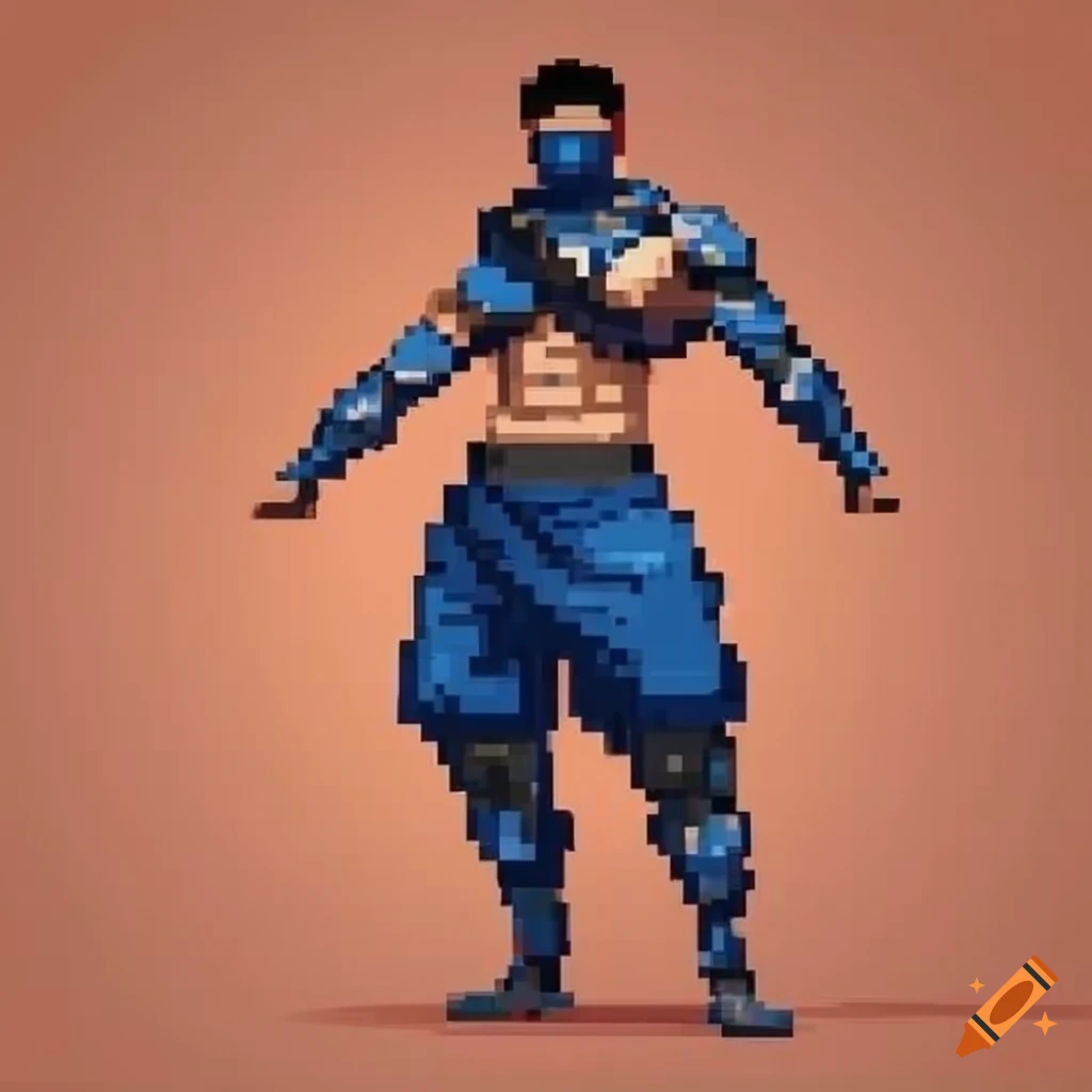 8-bit strong muscular asian male ninja in sci-fi attire