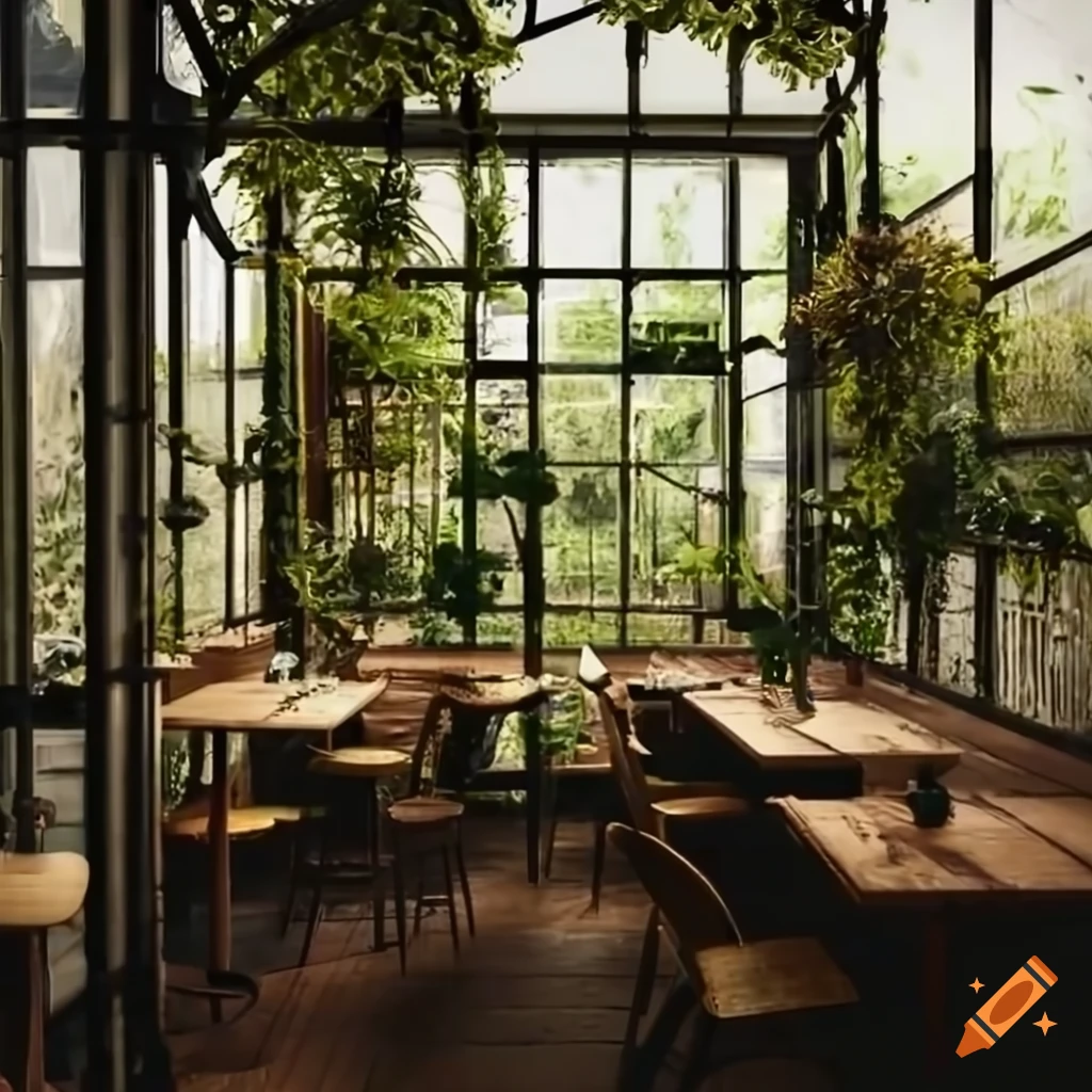 Cafe in a greenhouse setting