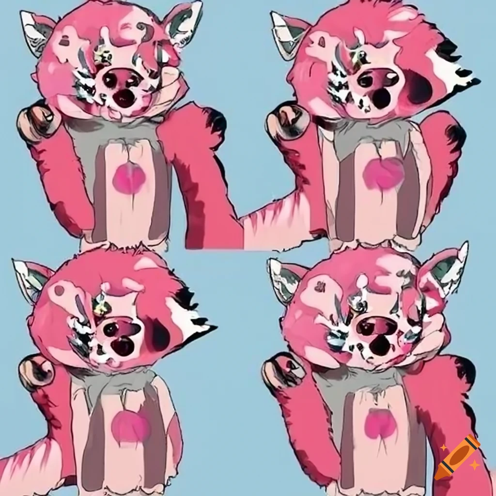 Humanoid red panda with cotton candy pink fur