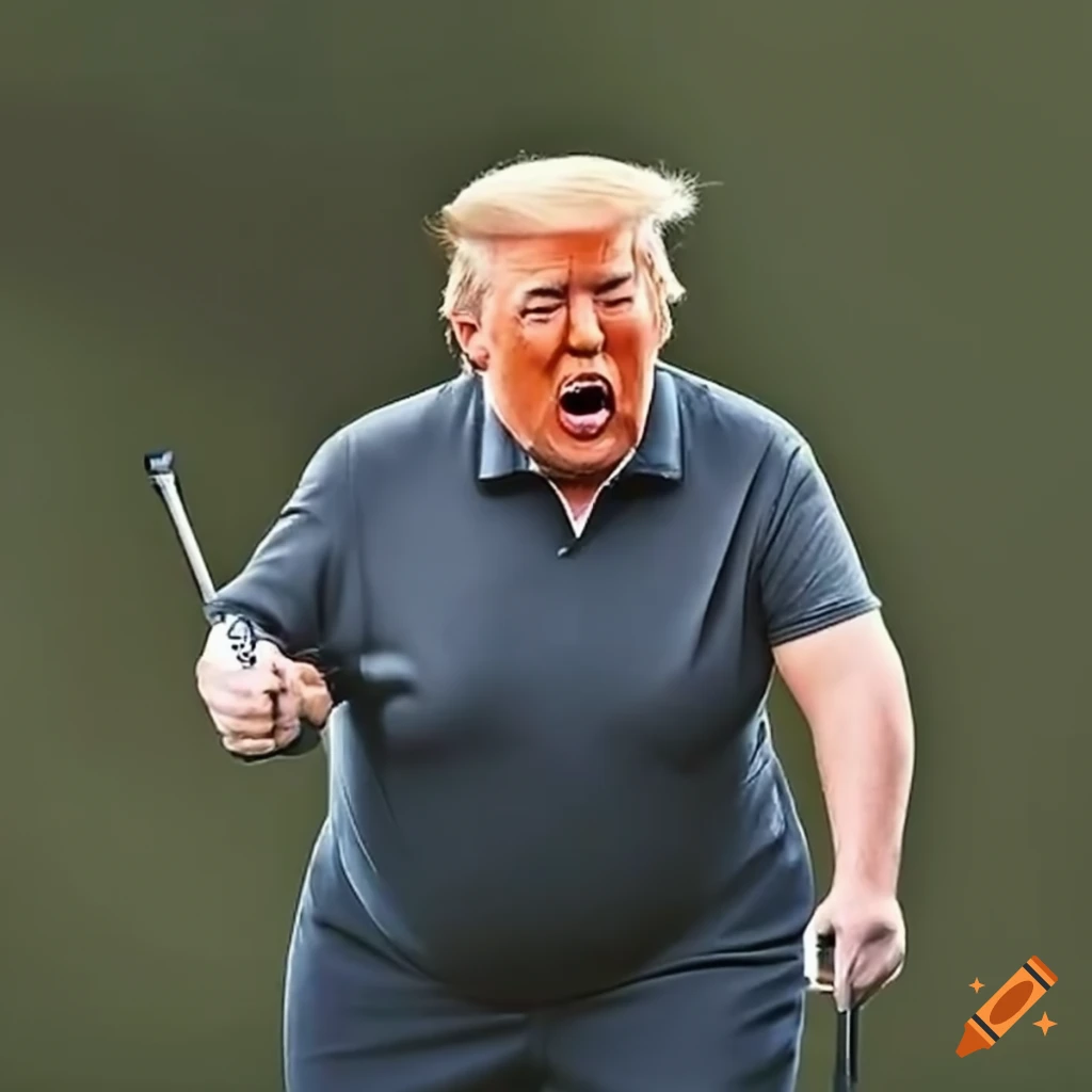 Overweight man swinging golf club on Craiyon