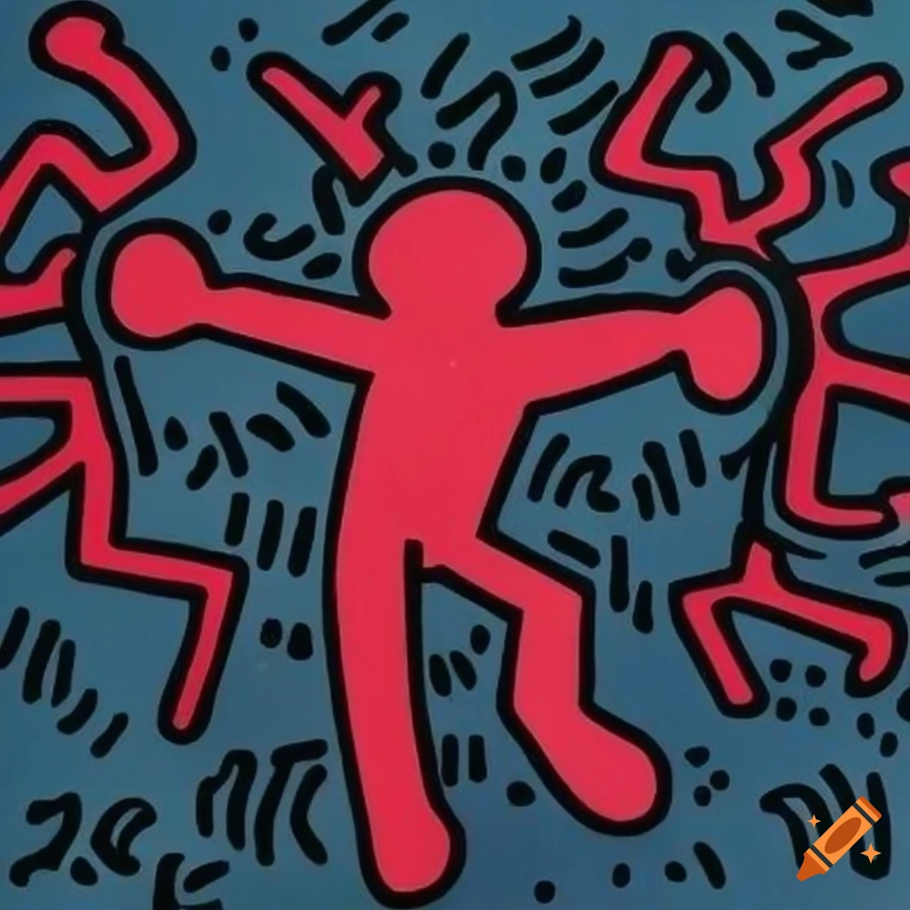Break dance pictogram by Keith Haring in colorful ink art