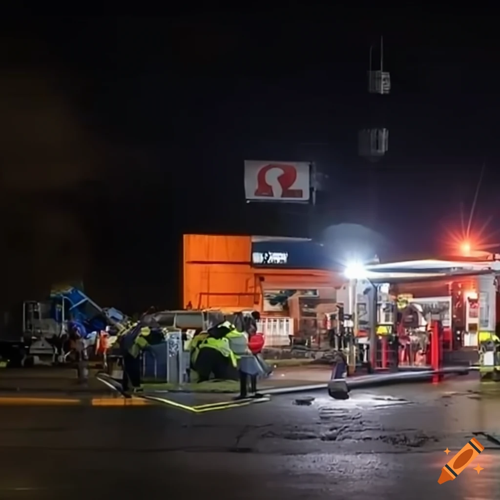 Working at height at the gas station with an accident