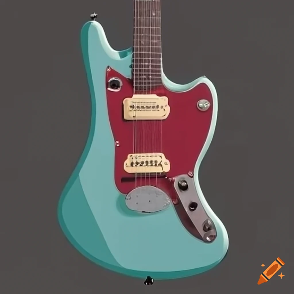 Electric offset guitar combining Fender Mustang and Gibson Firebird shapes in minimalist style