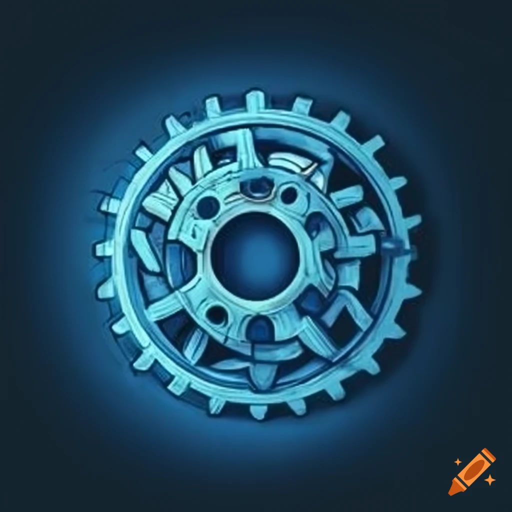 Blue shaded steampunk gears symbol in vector art style