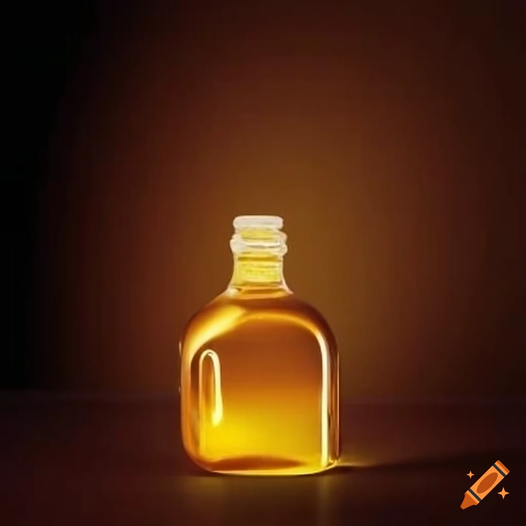 Viscous gold-colored liquid in a small bottle