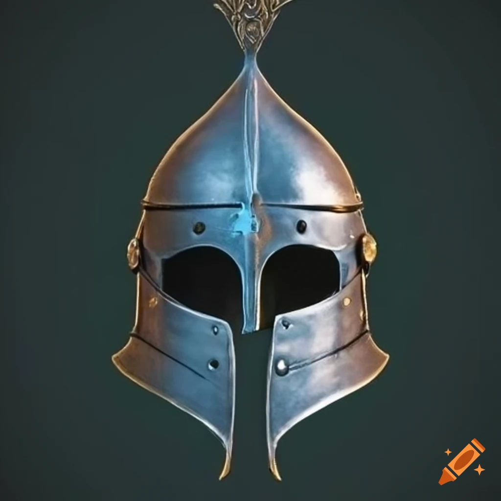 Detailed open medieval-style fantasy helmet in front view