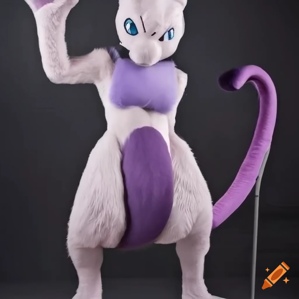 Male employee in full body mewtwo fursuit costume at mcdonald's on Craiyon