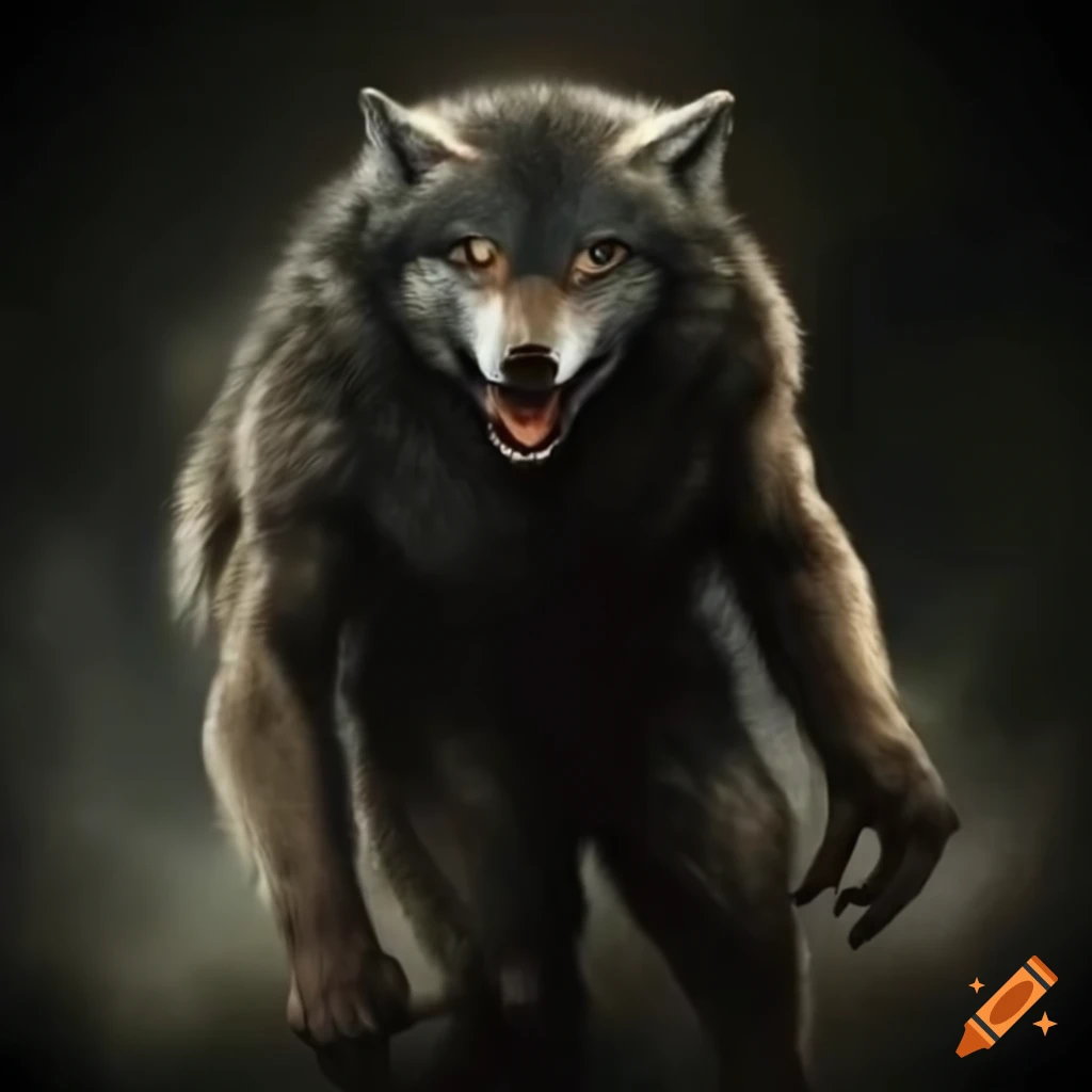 Realistic and terrifying werewolf in the shadows