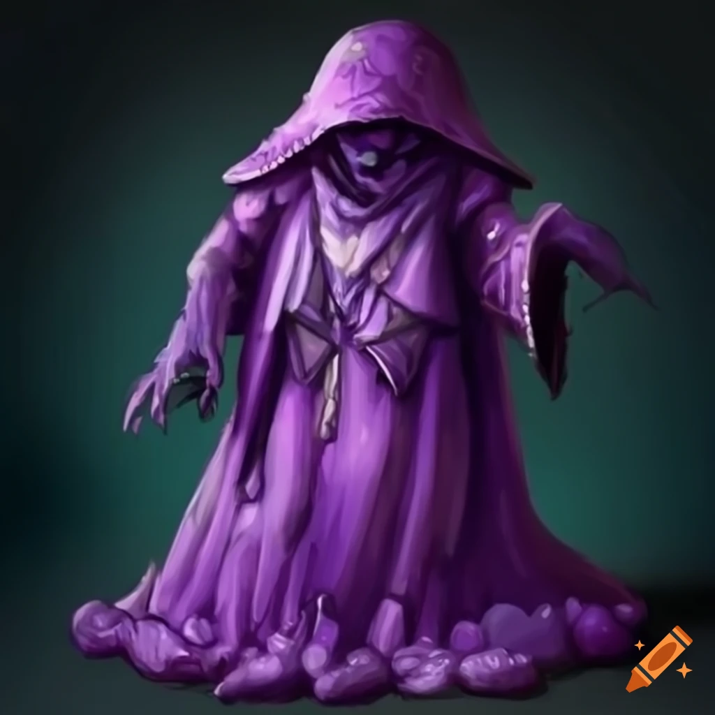 Small gelatinous ooze with purple mage in d&d setting on Craiyon