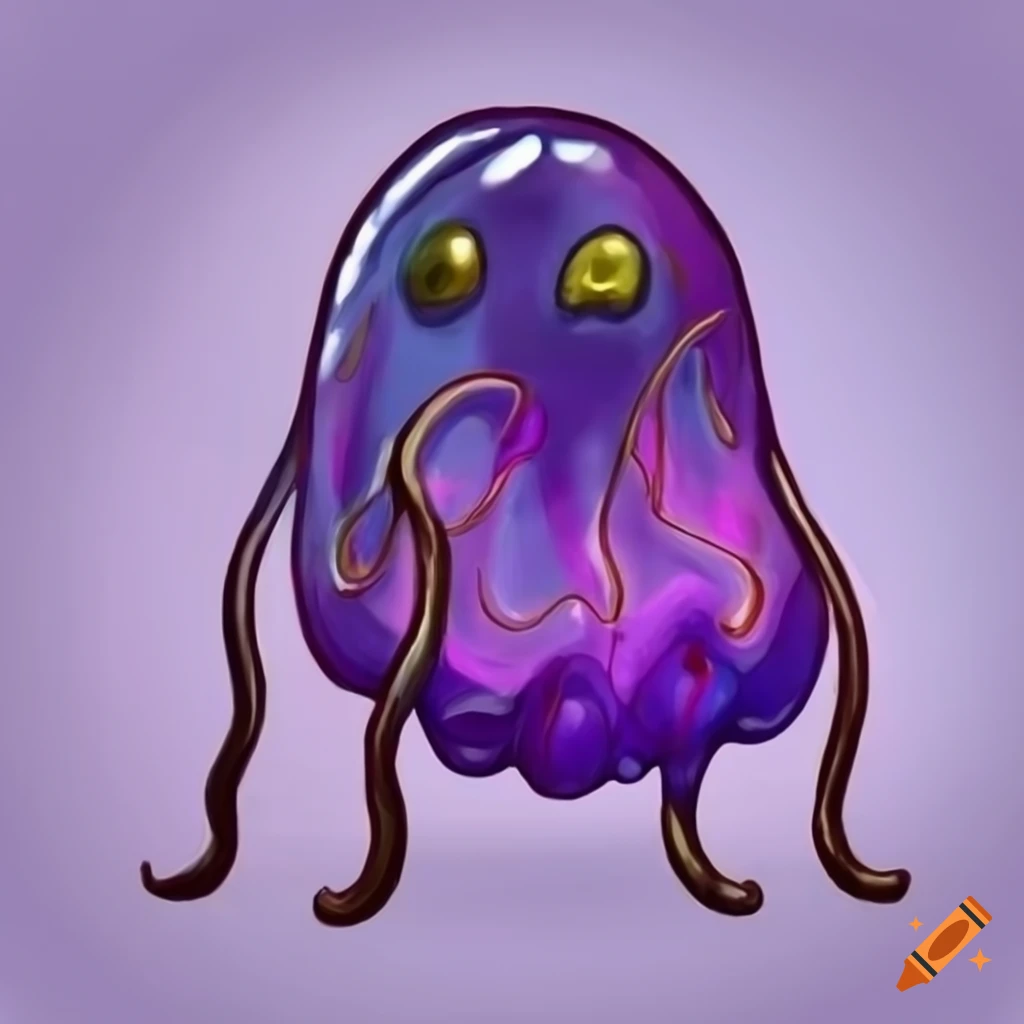 Gelatinous ooze dnd blue blob monk and purple blob spellcaster on Craiyon