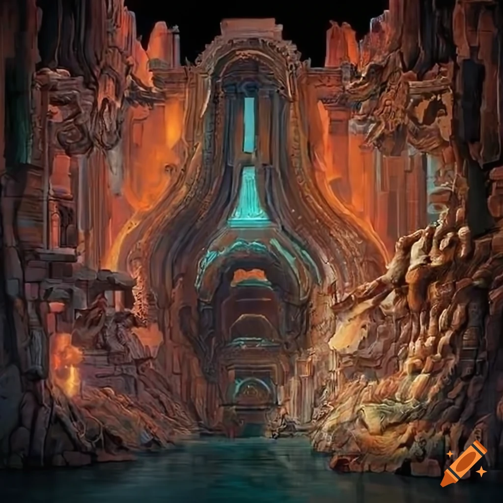 Polymorphism Hybrid Mech Mega portal on a hidden island with stunning lighting