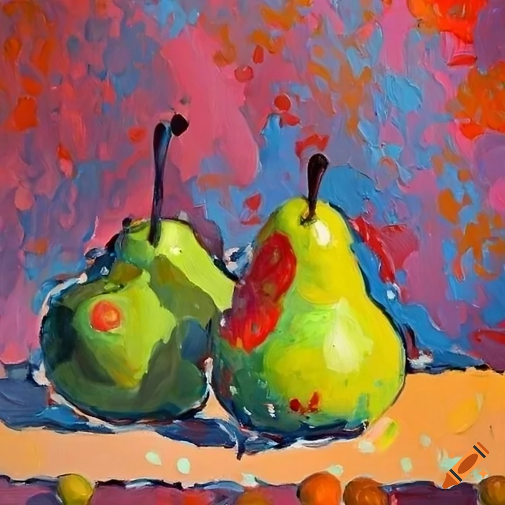 Fauvism painting of pears and cherries on a table