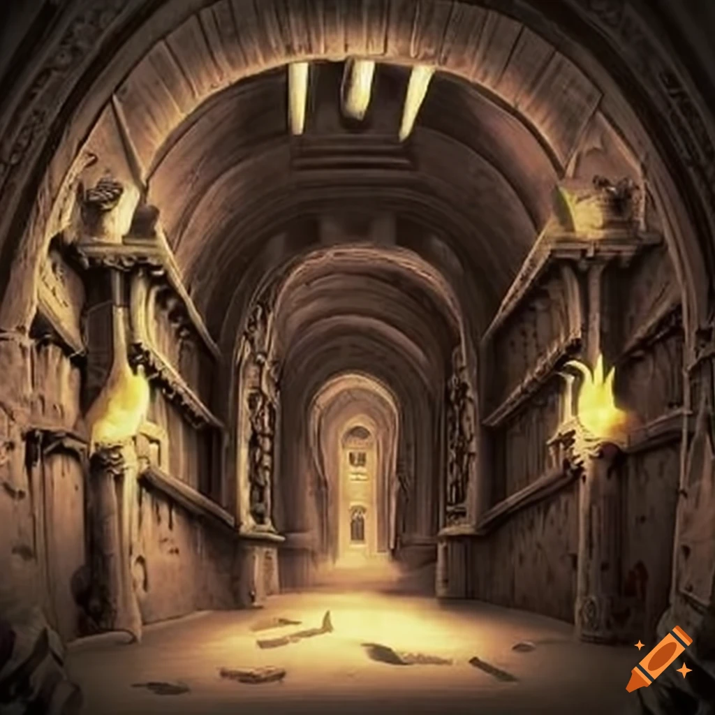 Crypt dungeon with hundreds of coffins