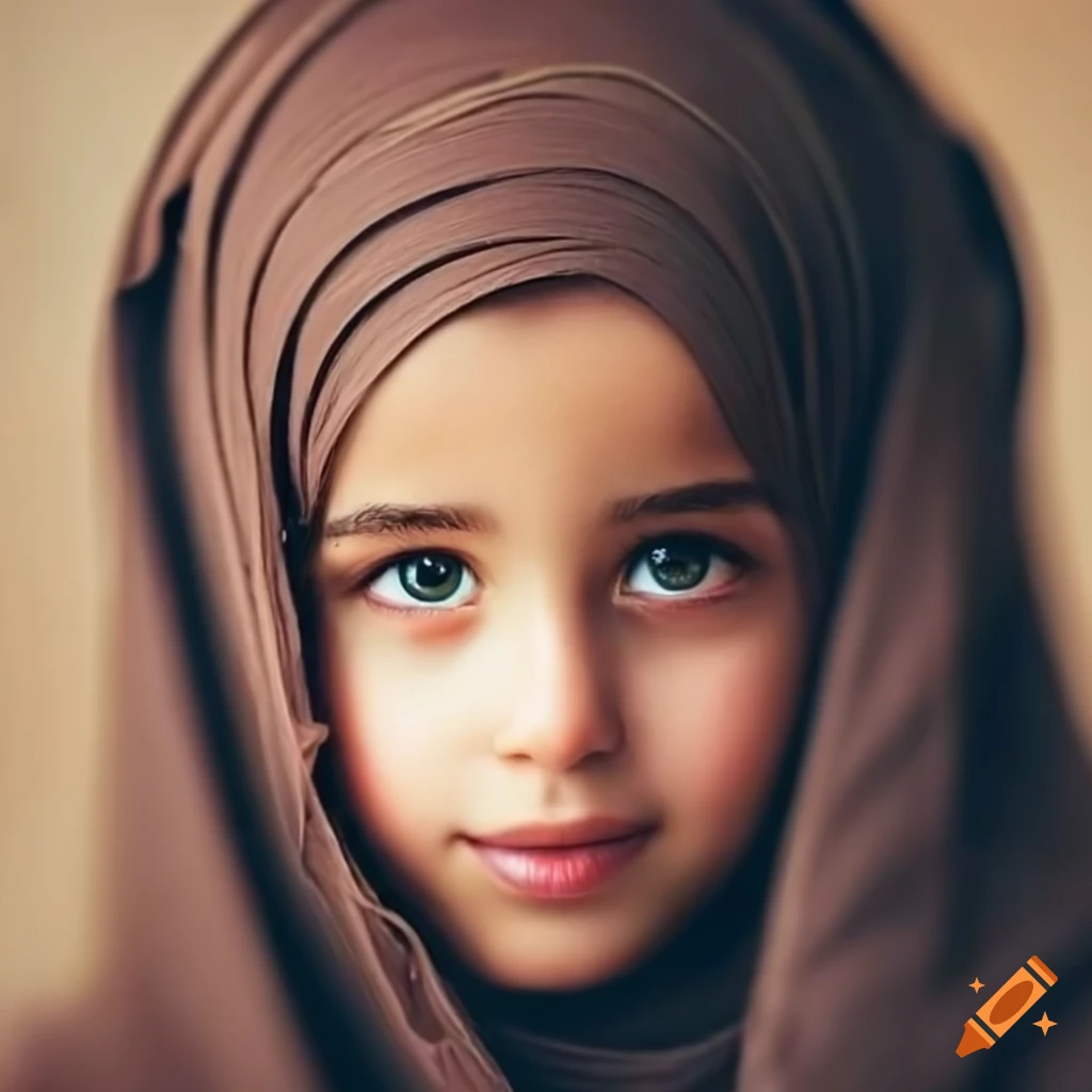 Beautiful Arab girl with hazel eyes and brown hair smiling shyly