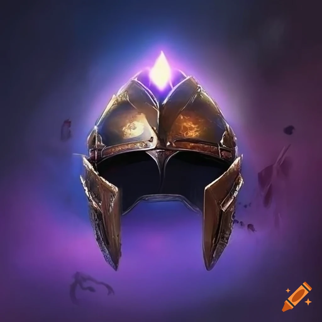 Detailed open helmet in a magical fantasy setting