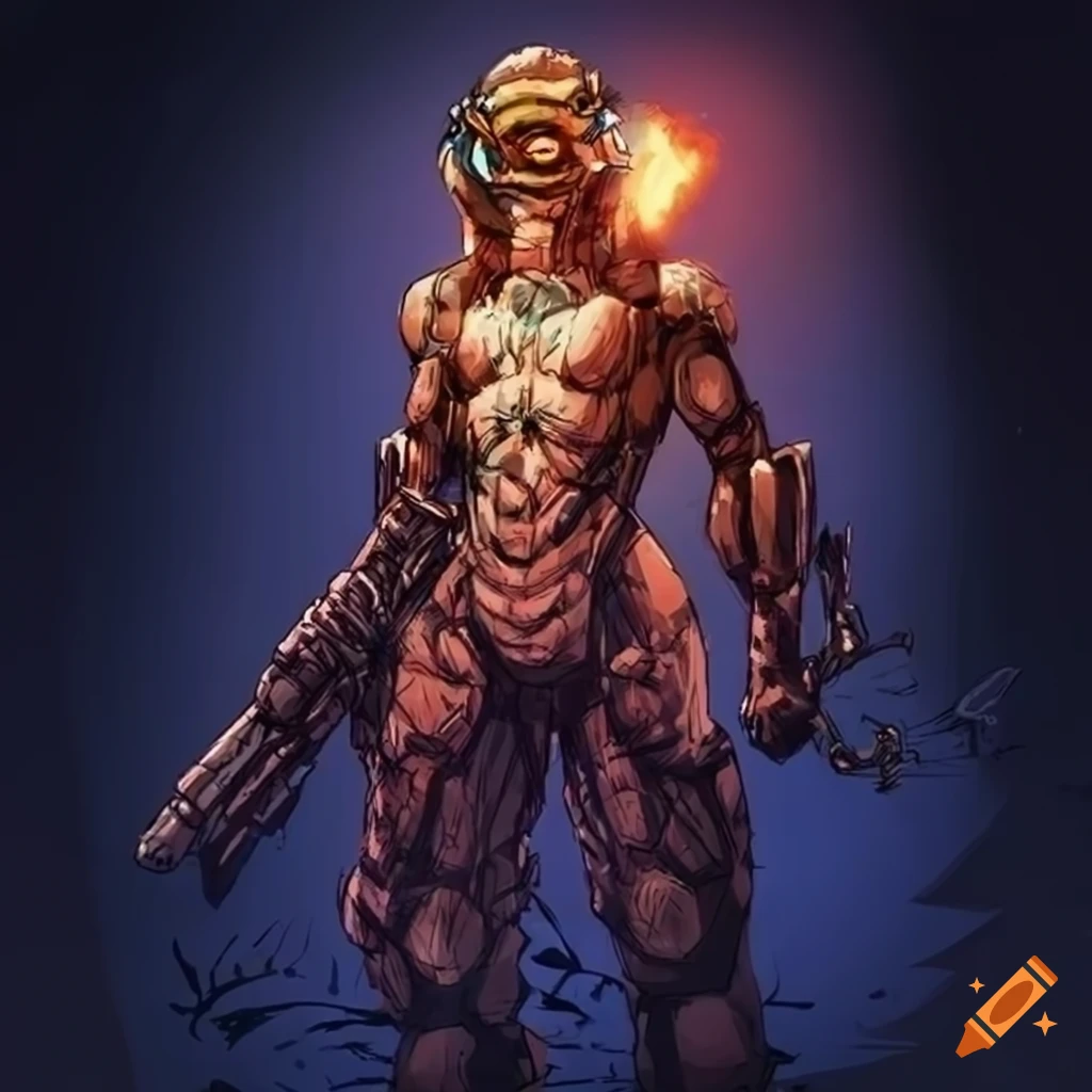 Retro-futurist character inspired by KEKAI KOTAKI with high details