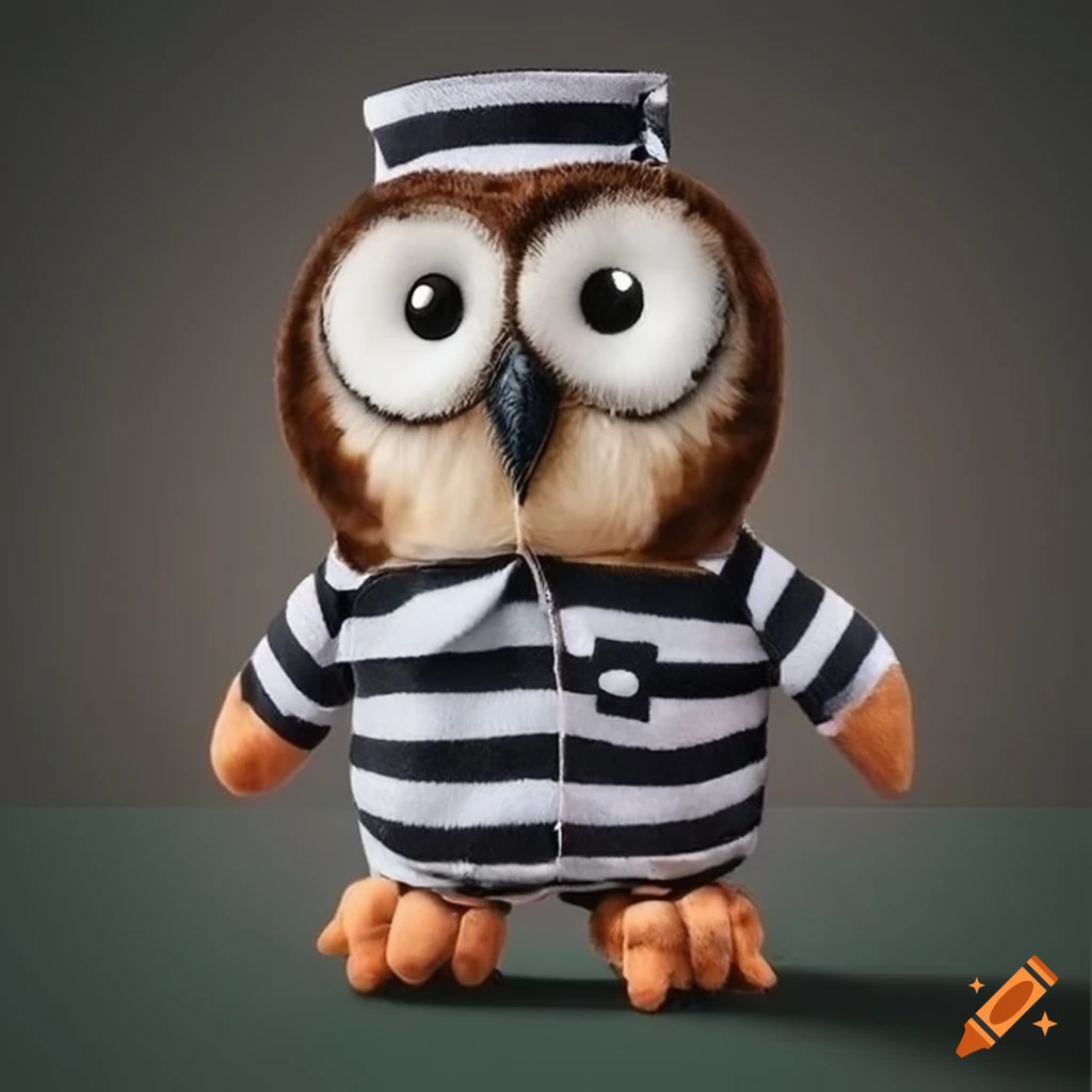 Plushy owl in a jailer uniform