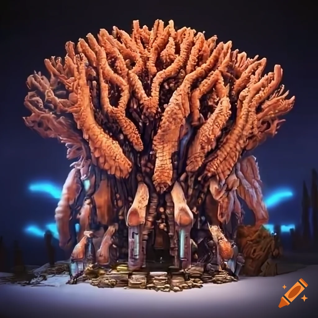 Hybrid Mech Mega portal hidden in an island with intricate layering and stunning lighting