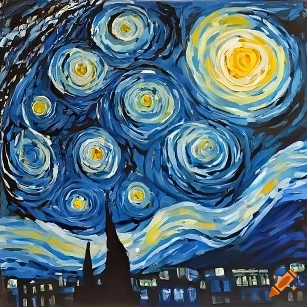 Childlike starry night painting on Craiyon