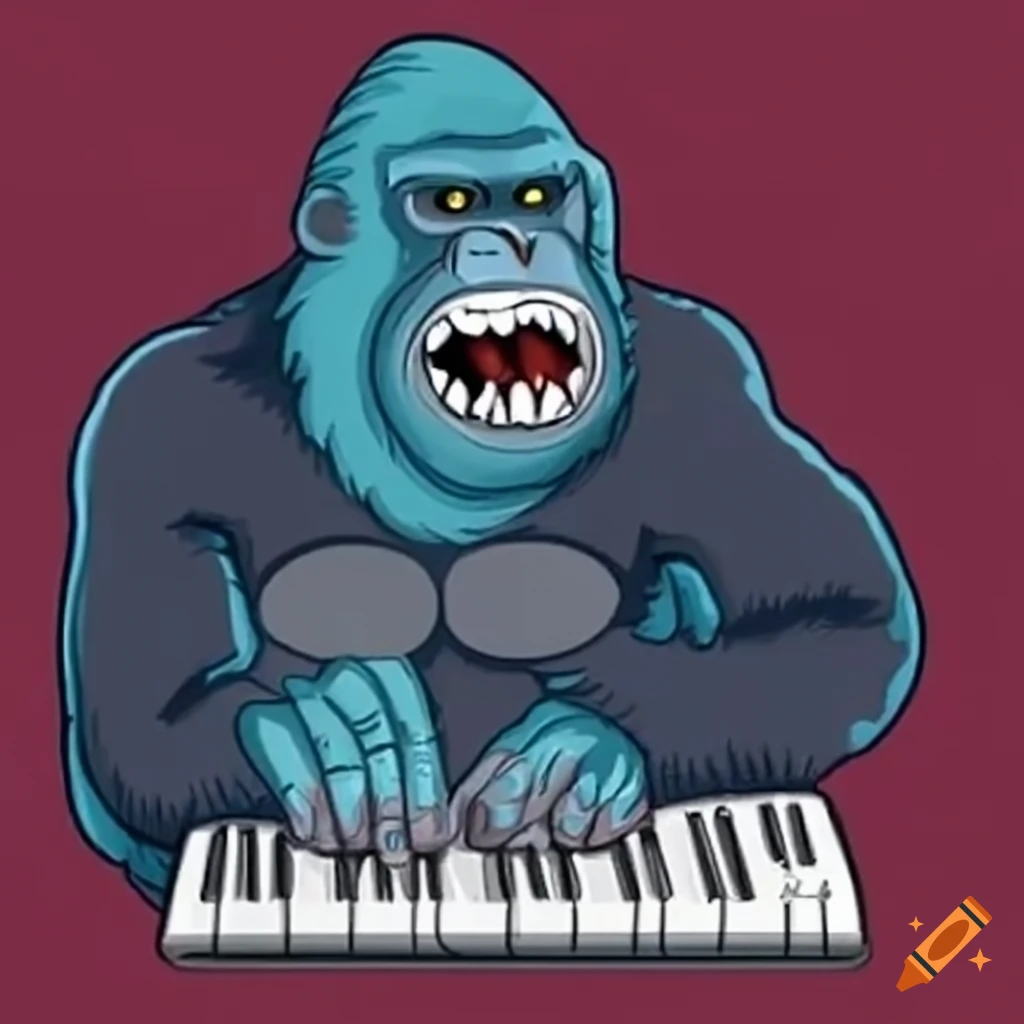 Happy gorilla playing keyboard