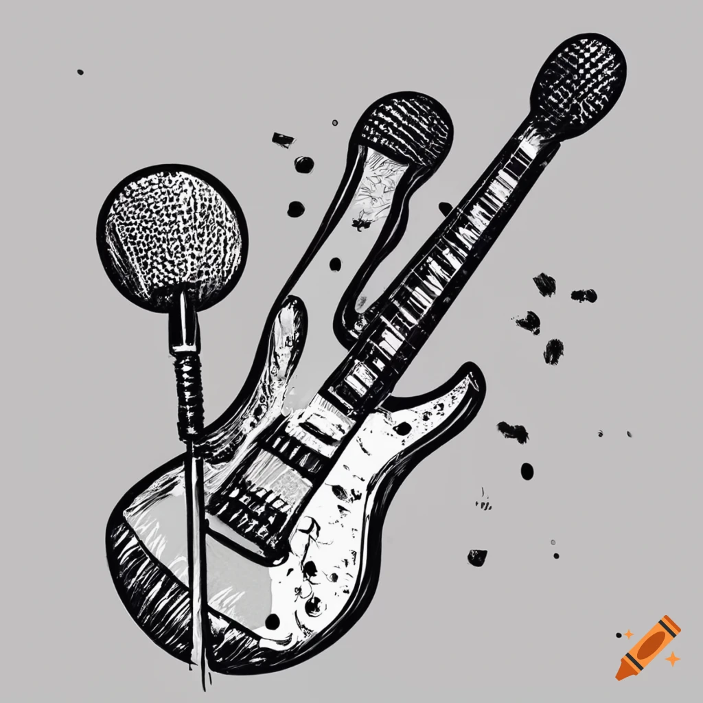 Icon for a rock star lifestyle with electric guitar and microphone