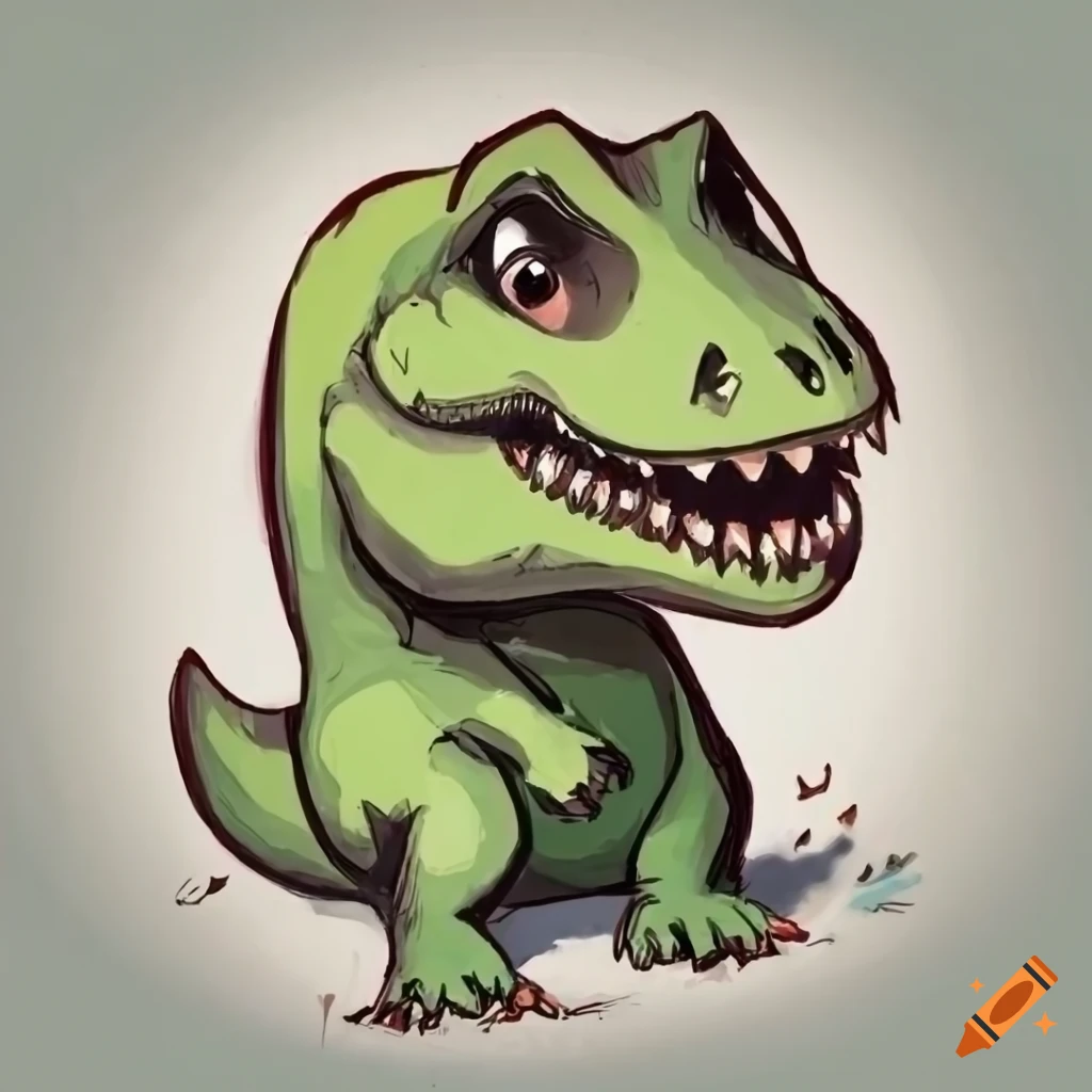 Cute baby tyrannosaurus rex in a comic sketch on Craiyon