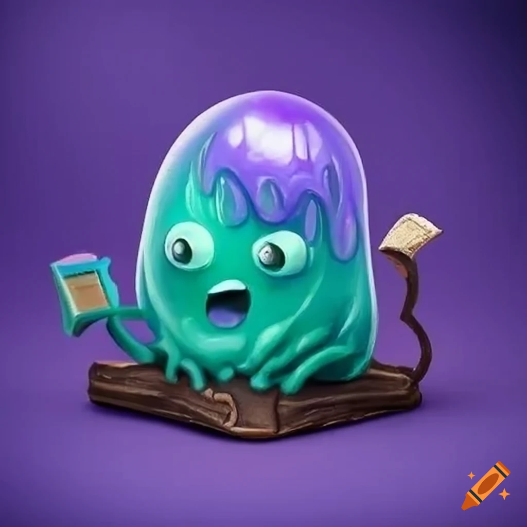 Gelatinous ooze d&d purple wizard with tiny magic book on Craiyon